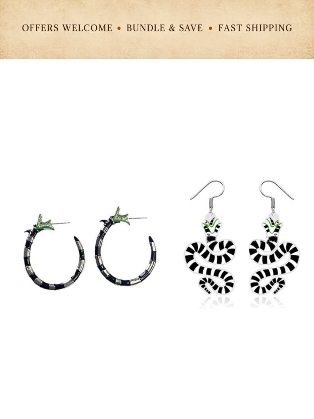 Snake Dangle Drop Earrings Gothic Punk Halloween Costume Jewelry
